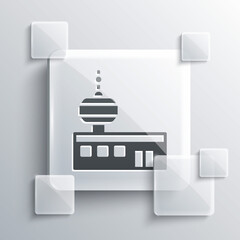 Grey Airport control tower icon isolated on grey background. Square glass panels. Vector.