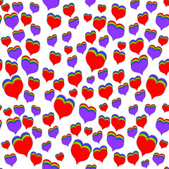 LGBT theme-vector endless seamless pattern. Hearts of different colors-red, orange, yellow, green, blue, purple. Psychedelic vector graphics. Equality of sex minorities. The struggle for the rights. 