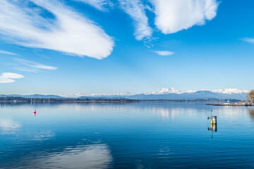 the Varese lake with the Alps in background