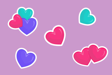 Sticker of colorful hearts for Valentines day. A confession of feelings, an element from the set. Vector illustration..