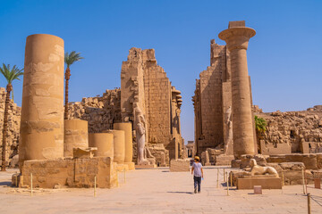 Ruins inside the temple of Karnak, the great sanctuary of Amun. Egypt