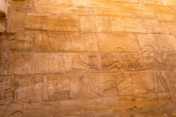Hieroglyphs inside the Temple of Karnak, the great sanctuary of Amun. Egypt