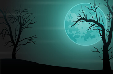 Spooky forest night background with full moon