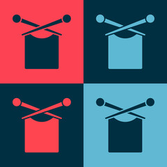 Pop art Knitting icon isolated on color background. Wool emblem with knitted fabric and needle. Label for hand made, knitting or tailor shop. Vector.