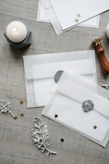 envelopes transparent on the table sealed with sealing wax