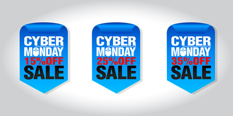 Cyber monday sale set of badges 40%, 50%, 60% off. Vector illustrration