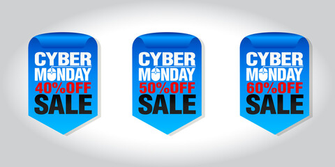 Cyber monday sale set of badges 15%, 25%, 35% off. Vector illustrration