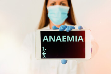 Writing note showing Anaemia. Business concept for a condition marked by a deficiency of hemoglobin...