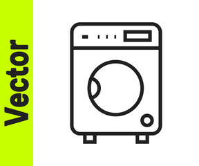 Black line Washer icon isolated on white background. Washing machine icon. Clothes washer - laundry machine. Home appliance symbol. Vector.