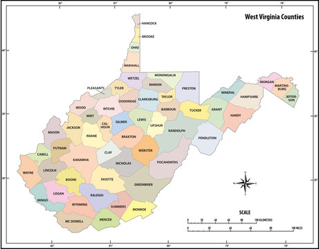 West Virginia State Outline Vector Map In Color