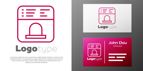 Logotype line Ticket office to buy tickets for train or plane icon isolated on white background. Buying tickets. Ticket service. Logo design template element. Vector.