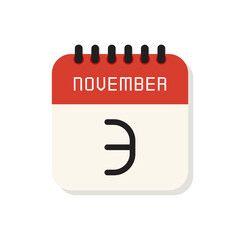 Calendar 3rd of November flat icon