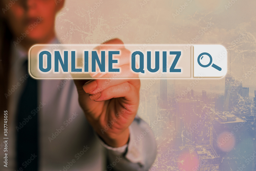 Fototapete conceptual hand writing showing online quiz. concept meaning game or a mind sport that are published