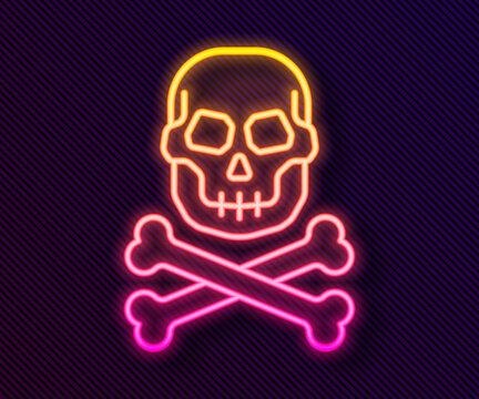 Glowing neon line Skull on crossbones icon isolated on black background. Happy Halloween party. Vector.