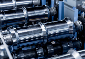 Metal sheet forming machine at the modern metalwork factory.