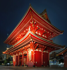 Evening shot of the Kaminarimon gate of the Sensoji Temple,