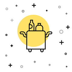 Black line Trolley for food and beverages icon isolated on white background. Random dynamic shapes. Vector.