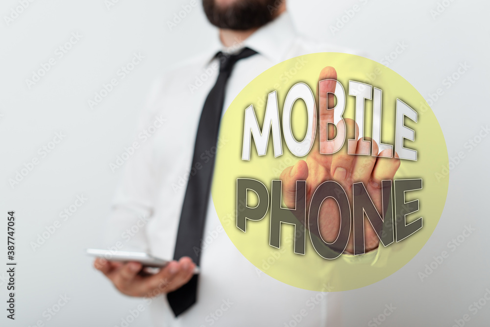 Poster handwriting text mobile phone. conceptual photo a handheld device used to send receive calls and mes