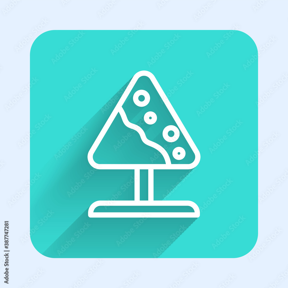 Poster white line road sign avalanches icon isolated with long shadow. snowslide or snowslip rapid flow of 