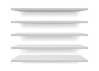 Set of white different furniture shelves. Vector illustration