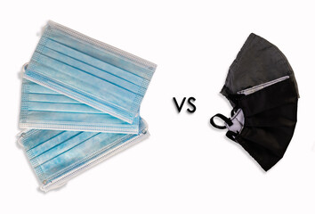 A range of classic surgical masks, versus a range of textile masks
