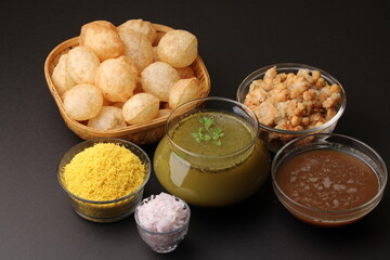 indian traditional food name pani puri or Golgappa, gol gappa or panipuri, the indian chat food. © Ojas