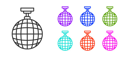 Black line Disco ball icon isolated on white background. Set icons colorful. Vector.