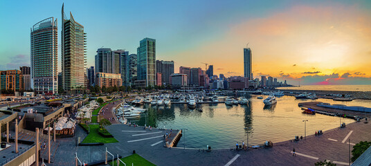 Naklejka premium A panoramic photo of Beirut Waterfront skyline - Day