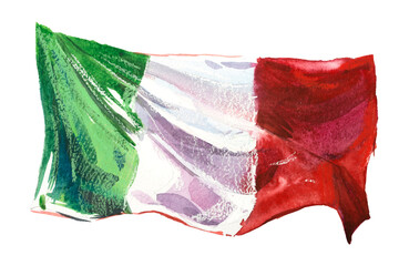 Italy, italian flag. Hand drawn watercolor illustration.