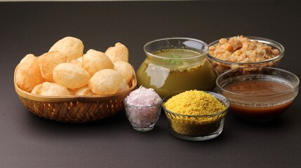 indian traditional food name pani puri or Golgappa, gol gappa or panipuri, the indian chat food. © Ojas