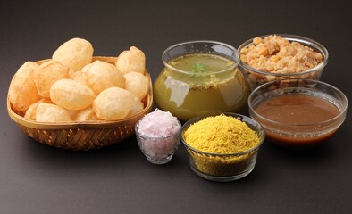 indian traditional food name pani puri or Golgappa, gol gappa or panipuri, the indian chat food. © Ojas