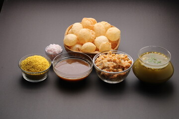 indian traditional food name pani puri or Golgappa, gol gappa or panipuri, the indian chat food.