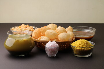indian traditional food name pani puri or Golgappa, gol gappa or panipuri, the indian chat food. © Ojas
