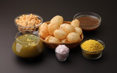 indian traditional food name pani puri or Golgappa, gol gappa or panipuri, the indian chat food. © Ojas