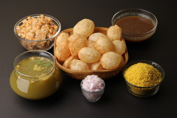 indian traditional food name pani puri or Golgappa, gol gappa or panipuri, the indian chat food. © Ojas