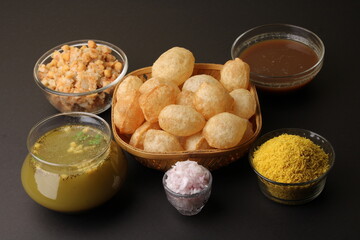 indian traditional food name pani puri or Golgappa, gol gappa or panipuri, the indian chat food. © Ojas