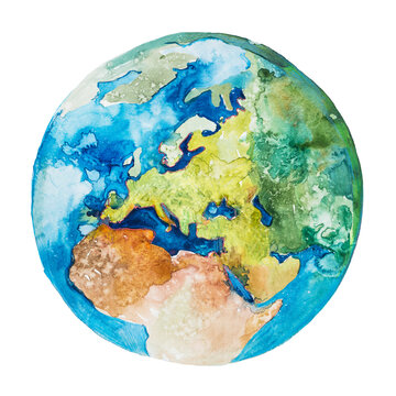 Europe and Africa on the globe. Earth planet. Watercolor.
