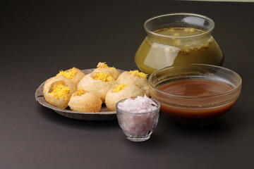 indian traditional food name pani puri or Golgappa, gol gappa or panipuri, the indian chat food. © Ojas