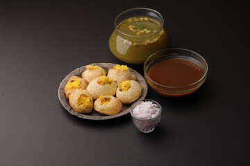 indian traditional food name pani puri or Golgappa, gol gappa or panipuri, the indian chat food. © Ojas