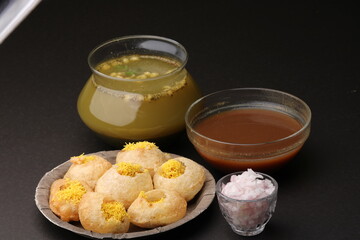 indian traditional food name pani puri or Golgappa, gol gappa or panipuri, the indian chat food. © Ojas