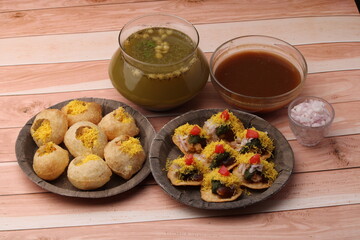 Bombay chat food golgappa/panipuri and sev-poori