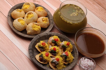 Bombay chat food golgappa/panipuri and sev-poori