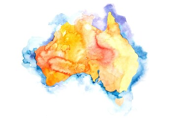 Watercolor map of Australia. Watercolour illustration.