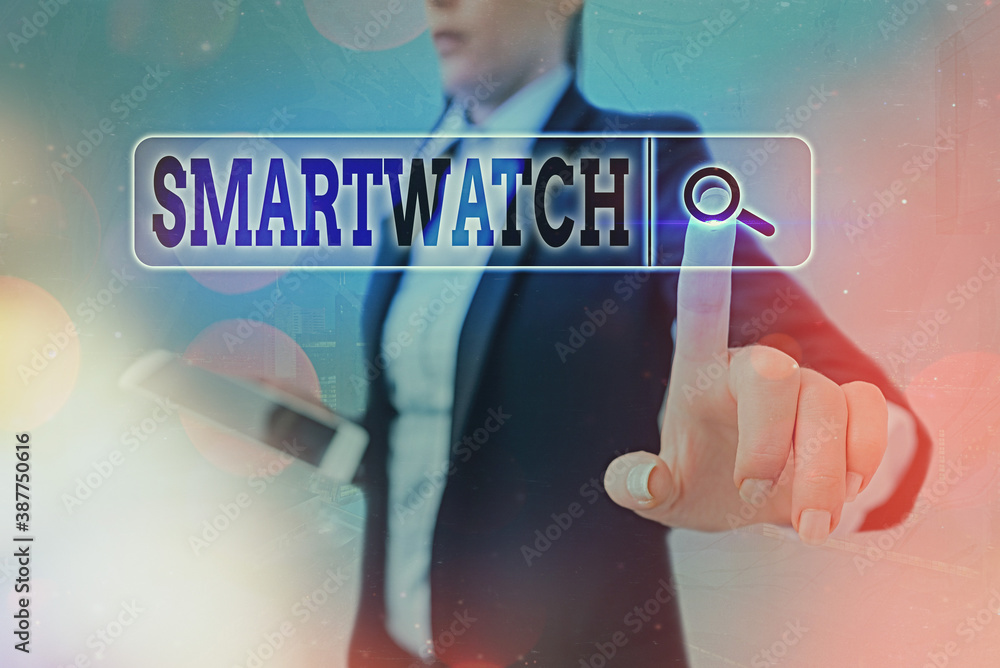 Poster conceptual hand writing showing smartwatch. concept meaning mobile device with touchscreen display, 