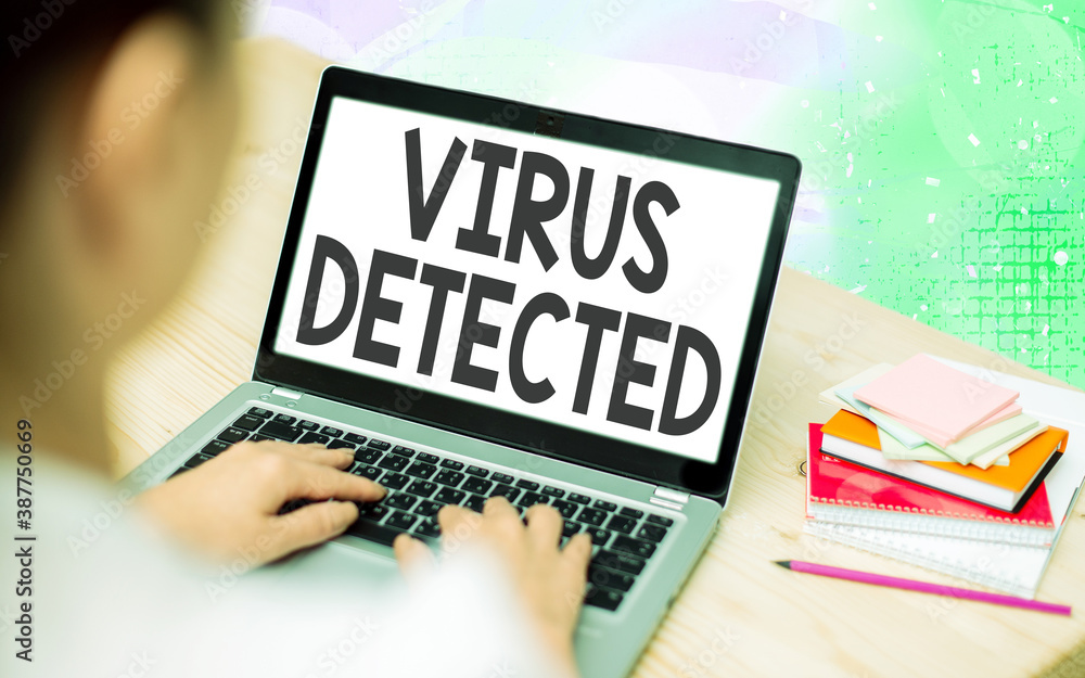 Poster word writing text virus detected. business photo showcasing a computer program used to prevent and r