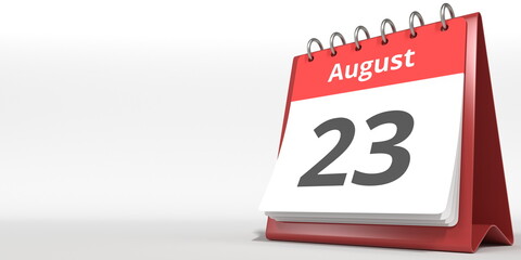 August 23 date on the flip calendar page, 3d rendering