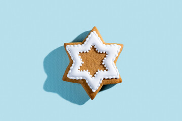 Christmas traditional pastry. Bakery star cookies. Festive decorated sweets. Gingerbread biscuit...