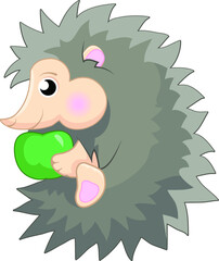 vector Cartoon baby hedgehog with green apple