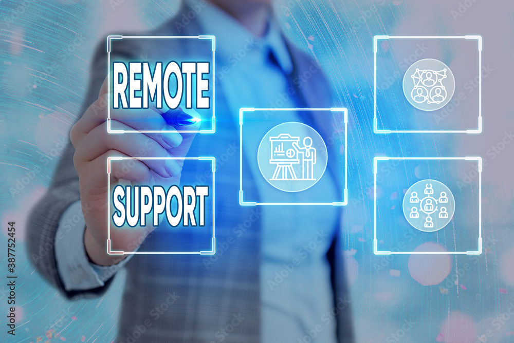 Poster conceptual hand writing showing remote support. concept meaning type of secure service, which permit