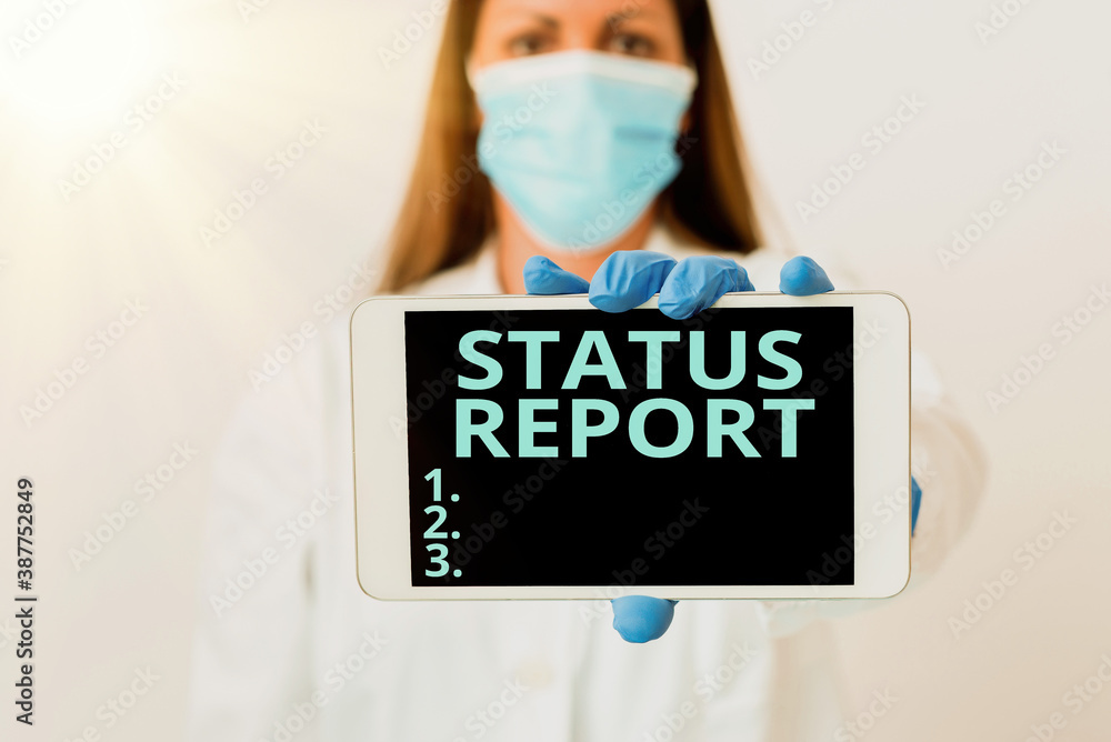 Poster writing note showing status report. business concept for summarizes the particular situation as of a